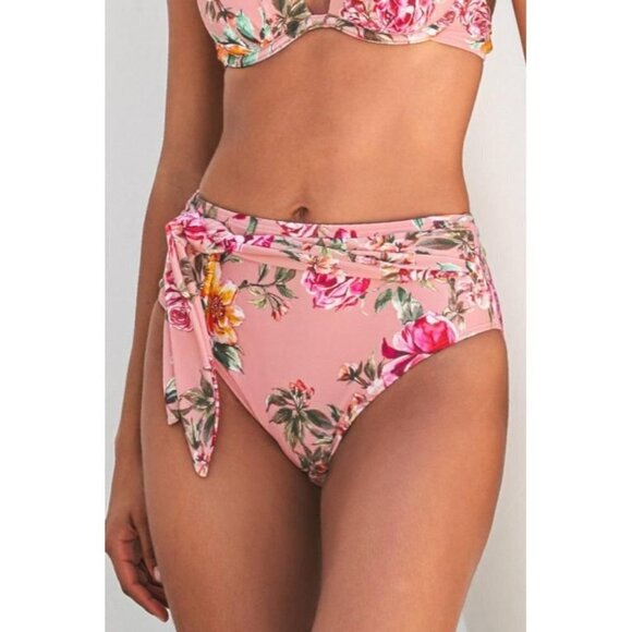 NWT Cupshe Rosy Outlook Molded Push Up Halter Bikini Top and Sash High Waist Bik - Picture 2 of 16